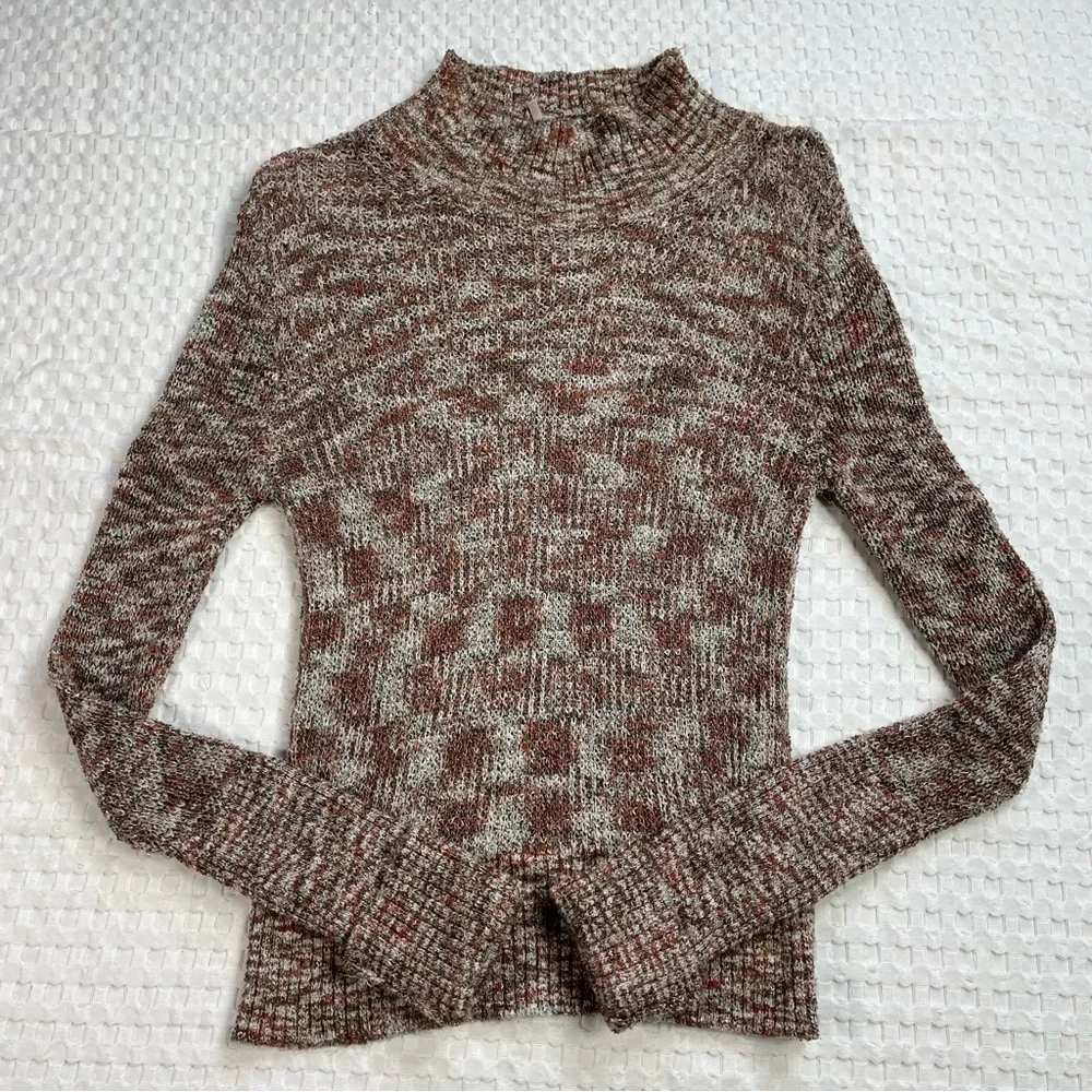 Free People Blair Sweater‎ Small Mock Neck Pullover Loose Weave Space Dye